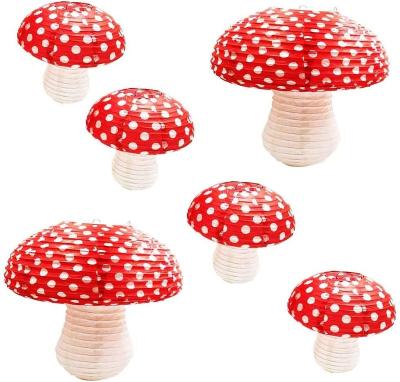 China Paper 6Pcs Big and Small Mushroom Lanterns for Wonderland Party BirthdayDecorations Spring Baby Shower Wedding Party Hanging Ornament for sale