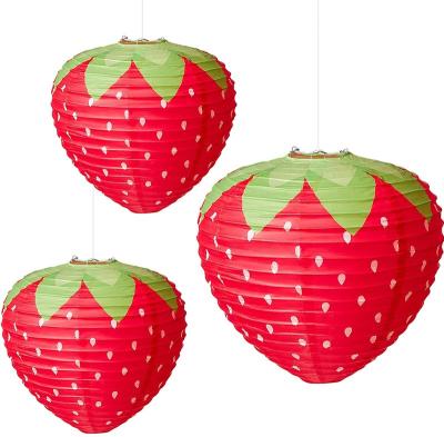 China Paper 3PCS Strawberry Party Decorations Fruit Themed Birthday Baby Shower Strawberry Ornaments Hungry Caterpillar Party Supplies for sale