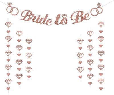 China Glitter Paper Glitter Rose Gold Bride to Be Banner for Bridal Shower Party Decorations Heart Diamond Party Garlands for Wall Decor for sale