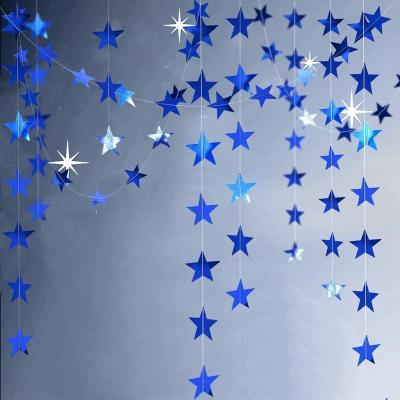 China Paper Reflective Blue Star Garlands Streamer/Bunting/Backdrop Party Decoration Stars Hanging Decor Frozen Birthday/Blue Silver Wedding for sale