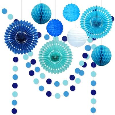 China Paper Under The Sea Theme Blue Party Decorations Circle Garlands Paper Fan Flower Tissue Pom Poms Decoration Hanging Decor for Ocean C for sale