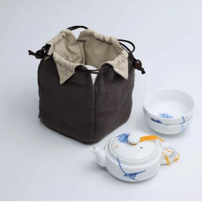 China Handmade Cotton Ramie Thickening Cloth Bag Viable Small Small Teapot Bag For Tea Set for sale