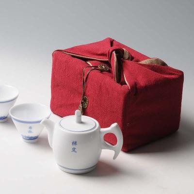 China Travel Viable Wholesale Outdoor Tea Set Two Cups Portable Canvas Wrapped Bag Tea Set Storage for sale