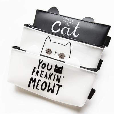 China 4pcs/set Cute Gift 4pcs/set Makeup Pouch Cosmetics Stationary School Pencil Case Cat Pen Bag Silicon Pencil Bag for sale