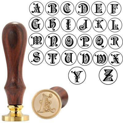 China New Standard Vintage Wooden Handle Stamp Letter Alphabet Gothic A-Z Wax Badge Seal Stamp for sale