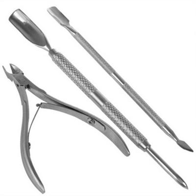 China Cuticle Nipper Nail Art Tool Stainless Steel Nail Scissor Remover Cuticle Pusher Nipper Remover Clippe Nail Folder 3pcs for sale