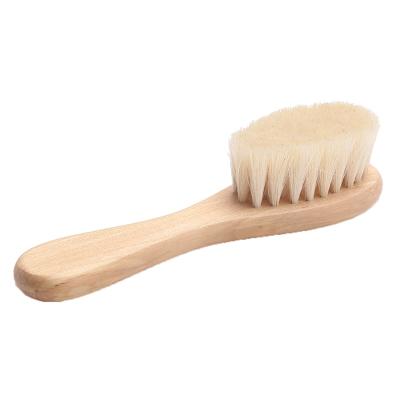 China New Baby Care Wool Baby Hairbrush Compact Pure Natural Wood Hair Brush Newborn Infant Head Comb Massager for sale