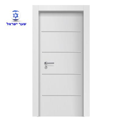 China Israel Market Modern Hot Design 4 Horizontal Lines Smooth White Primed Bedroom WPC Door for sale