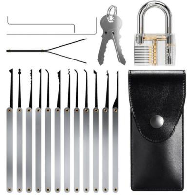 China Wafer Rakes Locksmith Tool 15Pcs Lock Picks Set Key Puller Tool Unlocking Practice Practice Transparent Padlock for sale