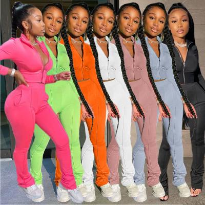 China 2021 wholesale anti-pilling zipper splicing line two-piece set drop casual clothing suit for women for sale