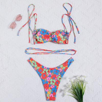 China 2021 Wholesale Custom Antibacterial Logo String Strappy Swimwear Printed Swimsuit Bikini Low Moq for sale