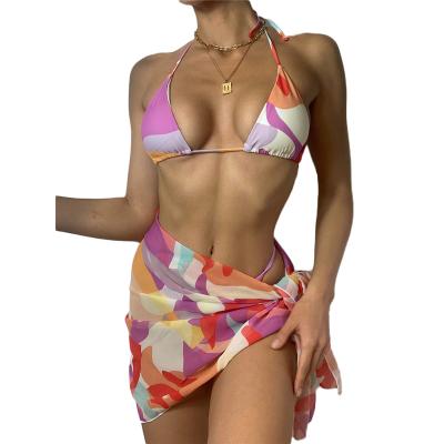 China 2021 Wholesale Custom Logo 3 Pcs Antibacterial Custom Women's Printed Swimsuit Ladies Printed Swimsuit With Skirt Bikinis for sale