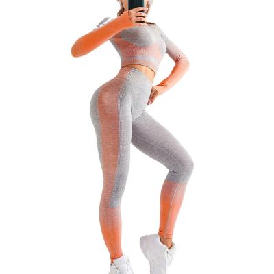 China 2021 Antibacterial Women's Seamless Long Sleeve Sports Workout Yoga Workout Tights Set for sale