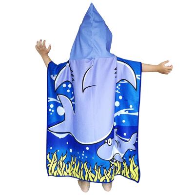 China Child Safe Flourish Kids Quick Dry New Design Shark Polyester Elephant Hooded Kids Poncho Beach Bath Towel for sale