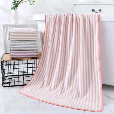 China Sustainable High End Luxury Extra Large Fleece Microfiber Stripe Bath Towel Set Coral for sale