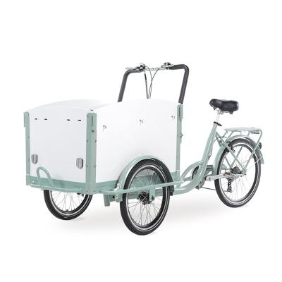 China Three Wheel Electric Delivery Cargo Bike Front Wood Box Bakfiets Children Seat Bicycle Family Cargo Bike for sale