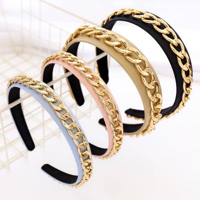 China Hot Sale Factory Non-slip Headband Shape Solid Color With Metal Hair Chain Circle For Women Hair Accessories for sale