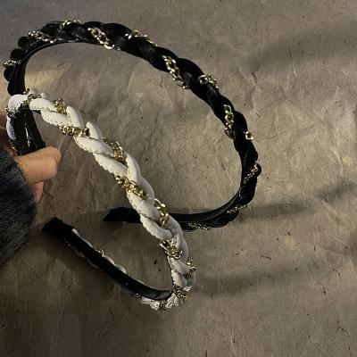 China Wholesales Non-Slip Hair Band Braided Chain Leather Thin Headband For Hair Accessories Women for sale