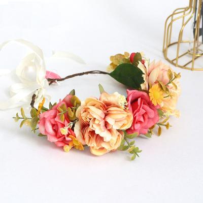 China Wedding Use Wholesales Simulation Bohemian Flower Style Retro Forest Department Corolla Bridal Flower Garland Wreath for sale