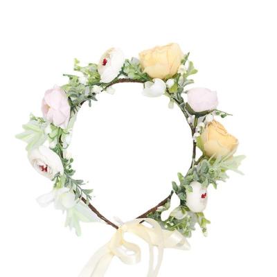 China Wedding Use Textured Crown Silk Curved Bridal Flower Photo Corolla Garland Corolla Headband Bohemian Seaside Flower for sale