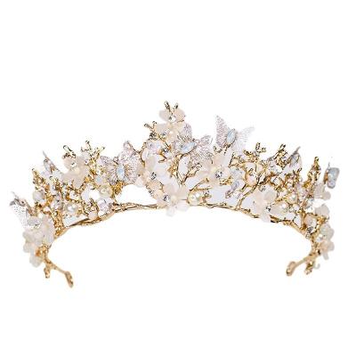 China Wedding Bridal Headpiece Tiara Crown Gold Wedding Accessories Baroque Crystal Crown Butterfly Flower Headband Use for sale