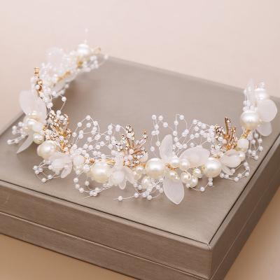 China Wedding Hot Sale Bridal Headband Pearl Flower Headband Hand Use New - Woven Gold Foil Headdress Princess Crown for sale