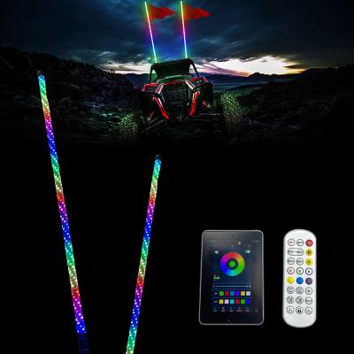 China LED Whip Light for Trucks Auto Wireless App LED Whip Light 4FT Remote Control Whips w/Flag RGB Light RF Spiral Antenna Whips for Trucks for sale