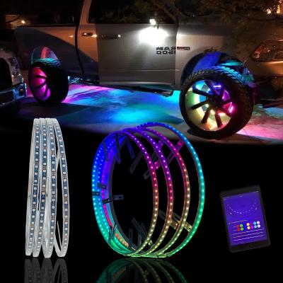 China HONGCAR Illuminated Dreamy Color RGB Chasing LED Wheel Ring Lights App For Cars Universal for sale