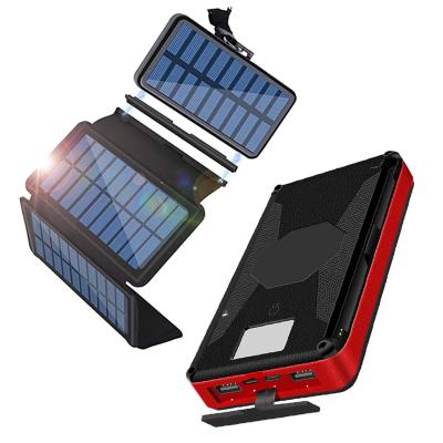 China Custom Waterproof Backup 25000mah Portable Solar Power Bank Charge By Sunlight Foldable Solar Usb Mobile Phone Dual Charger for sale