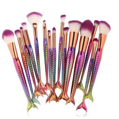 China Hot Amazon Sales 15Pcs Flat Brush Wide Varieties Mermaid Makeup Brush Set Professional Makeup Brushes for sale