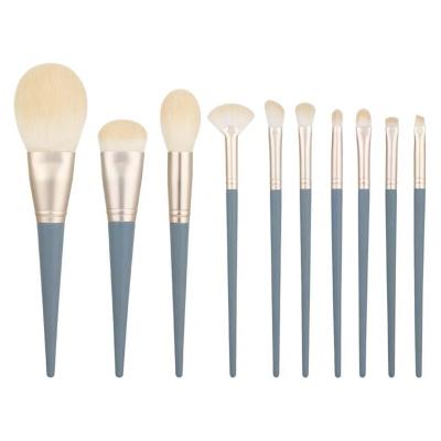 China Blue Skillful Mini Makeup Brushes Flat Brush Design 10Pcs Deck Makeup Brushes for sale