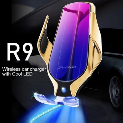 China R9 Mobile Phone Patented Infrared Sensor Smart Car Qi Mount Product Phone Mount 10W Air Vent Fast Charging Wireless Bracket for sale