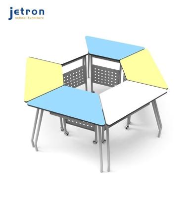 China Modern School Furniture Modern Durable Triangle Combination Adjustable Classroom Table Desk With Wheels for sale