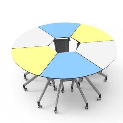 China Melamine Modern Foldable Panel Round Table School Folding Table Study Collaboration Collaborative Table for sale