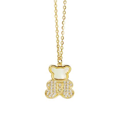 China Cute Teddy Bear Cute Pendant Necklace Gold Plated 925 Silver Necklaces For Women Wholesale for sale