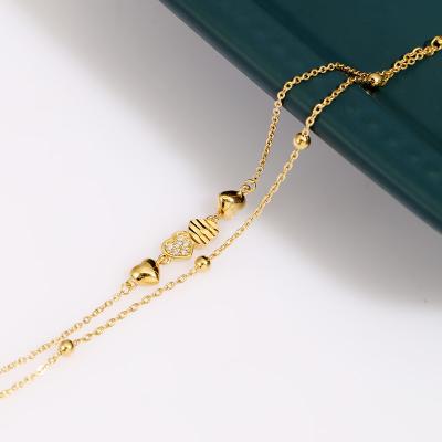 China TRENDY Gold Plated Fashion Jewelry Silver Bracelets Double Layer 925 Women Heart Bead Bracelet for sale