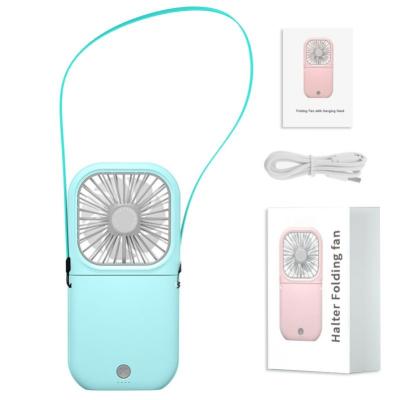 China 2 in 1 Folding Hand Fan Mini Portable 2 in 1 3000 mAh Rechargeable Battery Neck Cooling Fan Hand Fan Folding Neck Fans for sale