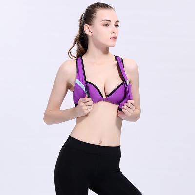 China QUICK DRY double zipper sports bra zipper closure women set without steel ring sports underwear running for sale