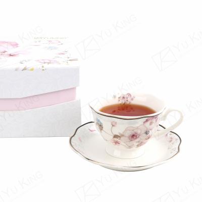 China Viable 4pcs 220cc Bone China Cup And Saucer Tea Set With Gift Box for sale