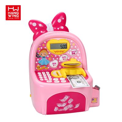 China Intelligence Girls Atmosphere Bank Developing Toy Mini Battery Operated Money Savings Toy Cash Register For Kids Pretend Play for sale