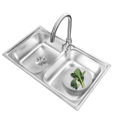 China Without Faucet Kitchen 304 Stainless Steel Sink Double Sink Large Capacity Double Sink Electroplating Basin for sale