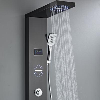 China Without Slide Bar Shower Panel Digital Display Temperature Control Stainless Steel Wall Mounted Thermostatic Shower Screen for sale