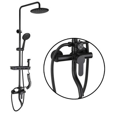 China Without Slide Bar Black Stainless Steel Four-function Shower Set Hot And Cold Top With Airbrush Gun Bathroom Shower Set for sale