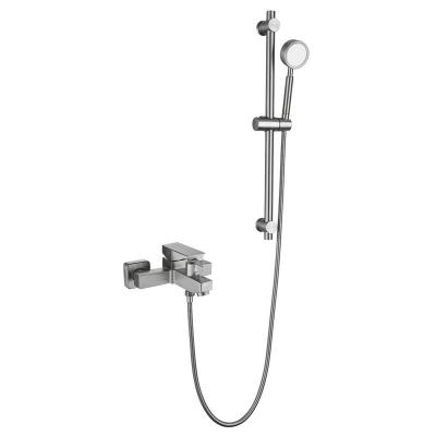 China Contemporary Stainless Steel Single Shower Set Portable Hot And Cold Mixing Valve Brushed Square Shower Faucet for sale