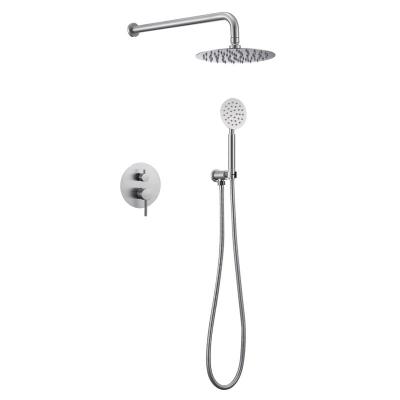 China With sliding bar stainless steel round brushed concealed shower set hot and cold two-function wall buried wall shower with buried box for sale