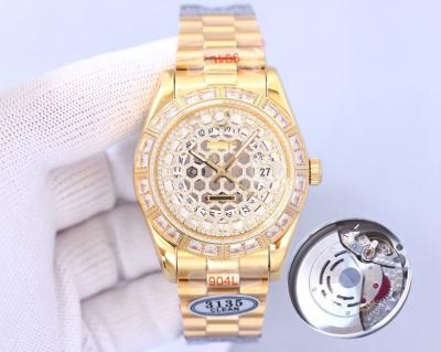 China 2022 Automatic Date 2022 Luxury Natural Logo Custom Diamond Dial Luminous Scale Diamond Gold Case Zircon Bezel Diamond Honeycomb Design for sale