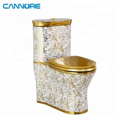 China Double-Flow Tyrant Gold Color Gold Plating Continental Super Flush One Piece Toilet for sale