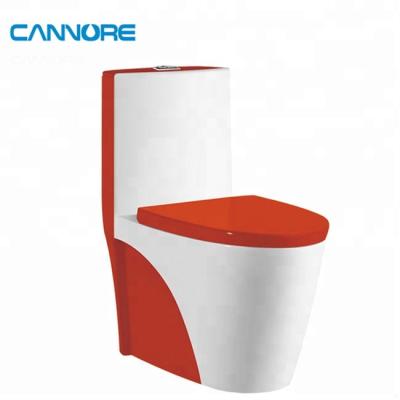 China Double-flow Washdown Toilet Bathroom Color Hotel Style Red Color One-Piece Toilet for sale