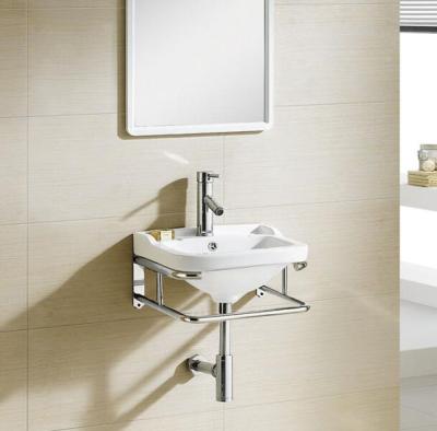 China Desgin Modern Wall Hung Ceramic Sink With Stainless Steel Rack for sale