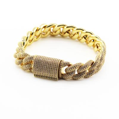 China Luxury Hiphop Gold Plated Cuban Link Bracelet High Quality Good Men's Zircon Bracelet Hip Hop Jewelry for sale